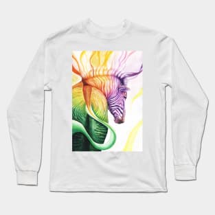 Colorful Zebra Watercolor Long Sleeve T-Shirt